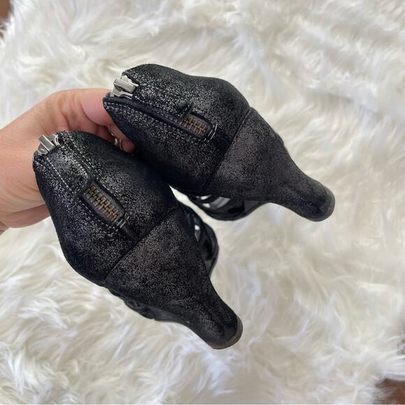 Eileen Fisher | Women’s Black Metallic Silver Fara Cage Open Toe Wedge Sandals 9 - Picture 7 of 9